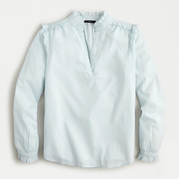 ✨NWT✨ J.CREW Ruffle Trim V Neck Popover in Clip Dot Classic Sky (Blue) Sz S - Picture 1 of 8